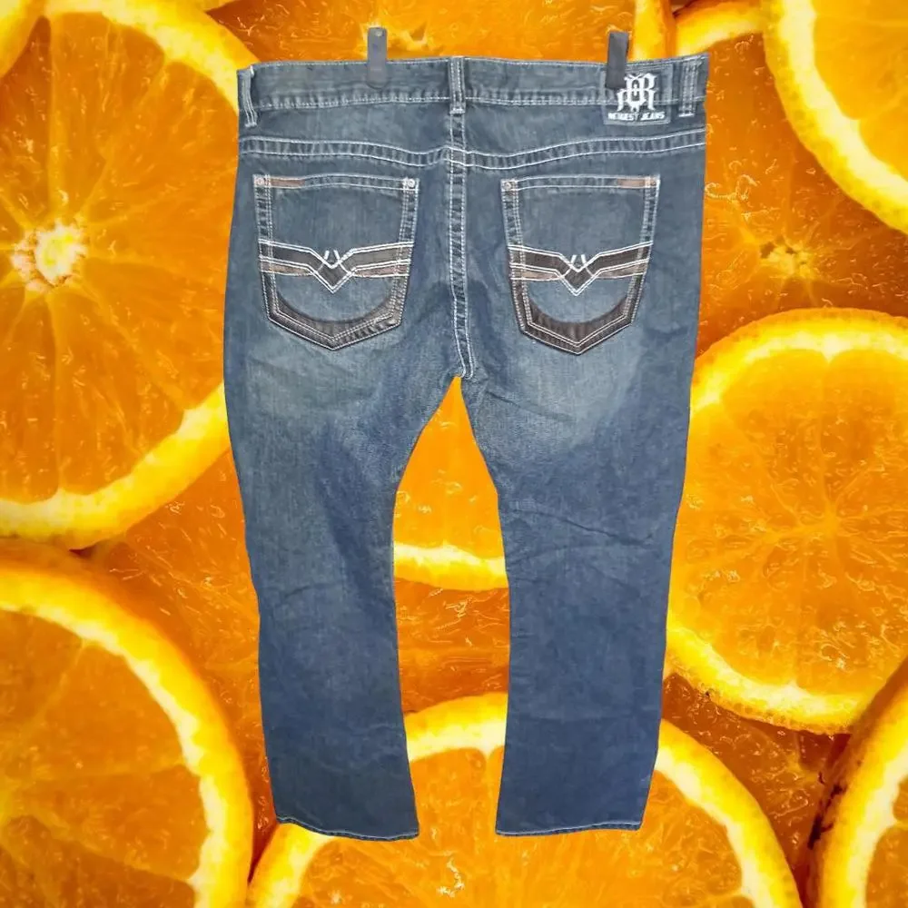 Request Blue Semi Distressed‎ Jeans With Decorative Pocket Size 40x34